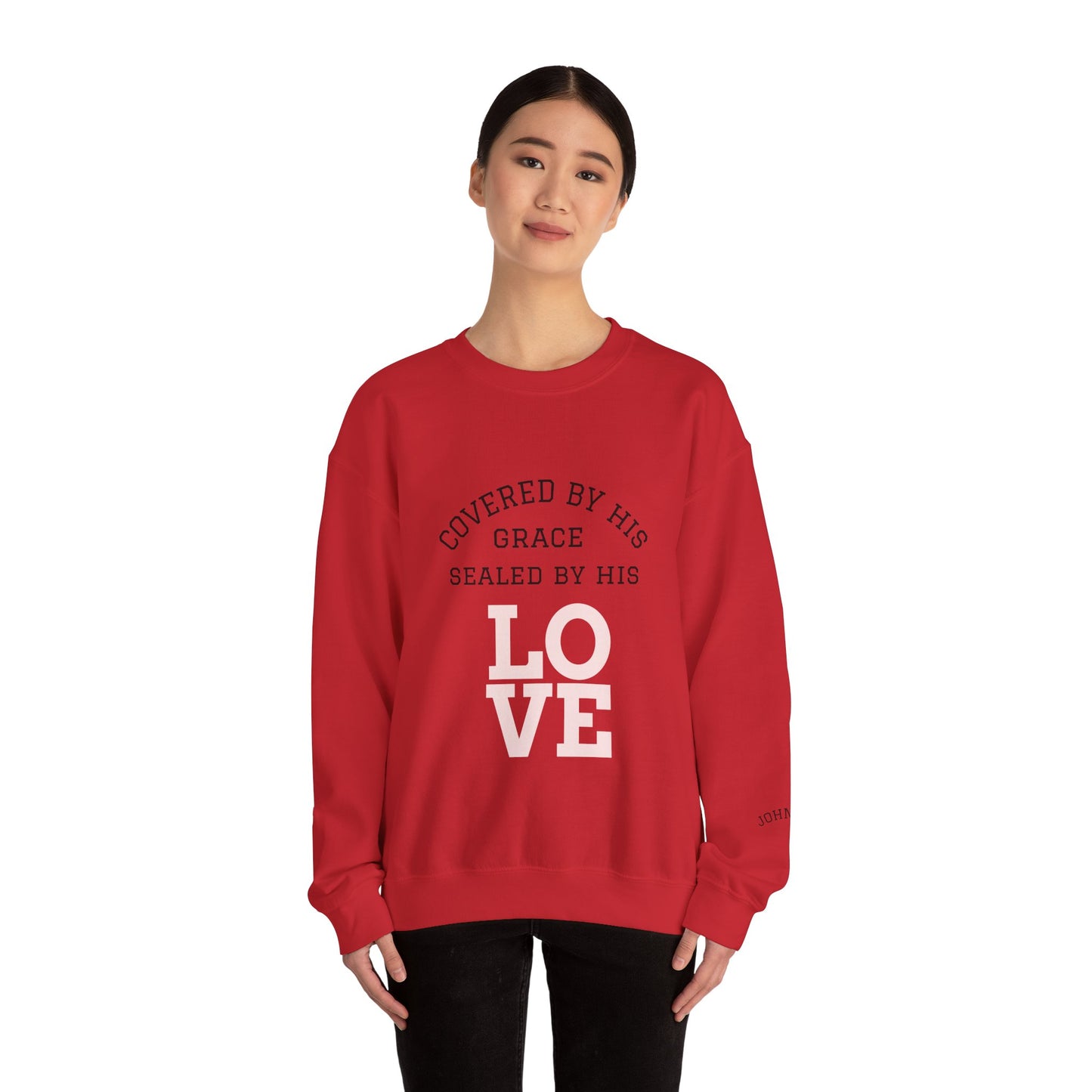 Covered by Grace Crewneck Sweatshirt — Inspirational Christian Pullover