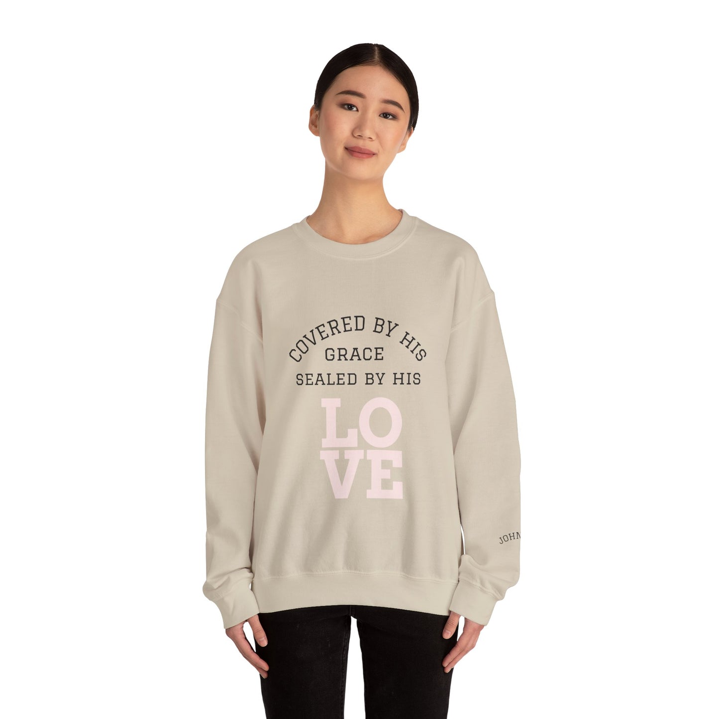 Covered by Grace Crewneck Sweatshirt — Inspirational Christian Pullover