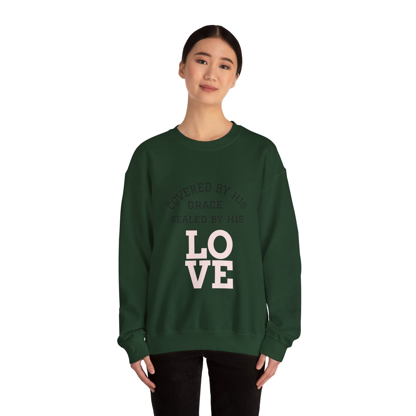 Covered by Grace Crewneck Sweatshirt — Inspirational Christian Pullover
