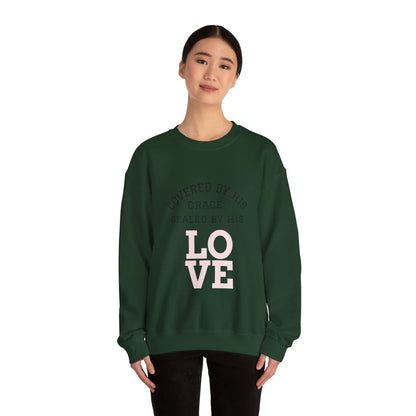 Covered by Grace Crewneck Sweatshirt — Inspirational Christian Pullover