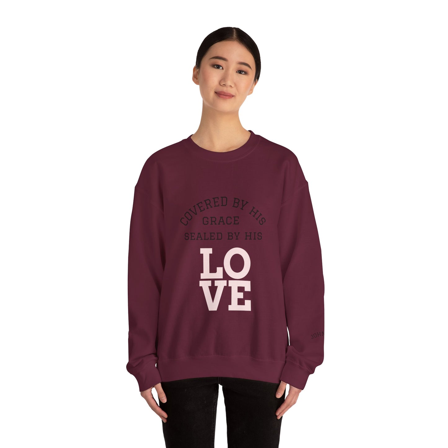 Covered by Grace Crewneck Sweatshirt — Inspirational Christian Pullover
