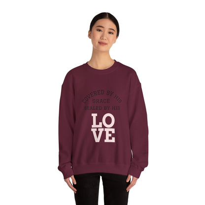 Covered by Grace Crewneck Sweatshirt — Inspirational Christian Pullover