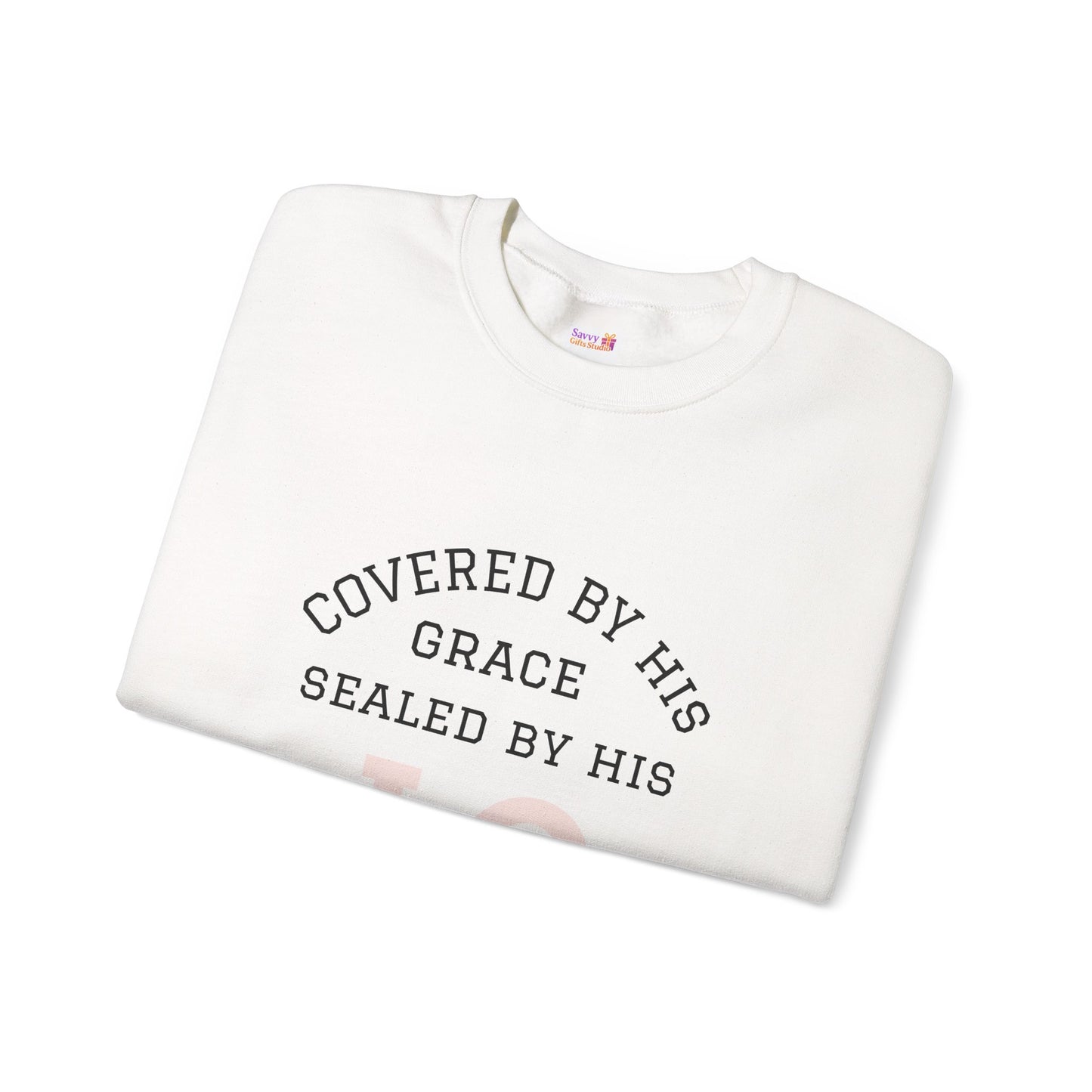 Covered by Grace Crewneck Sweatshirt — Inspirational Christian Pullover