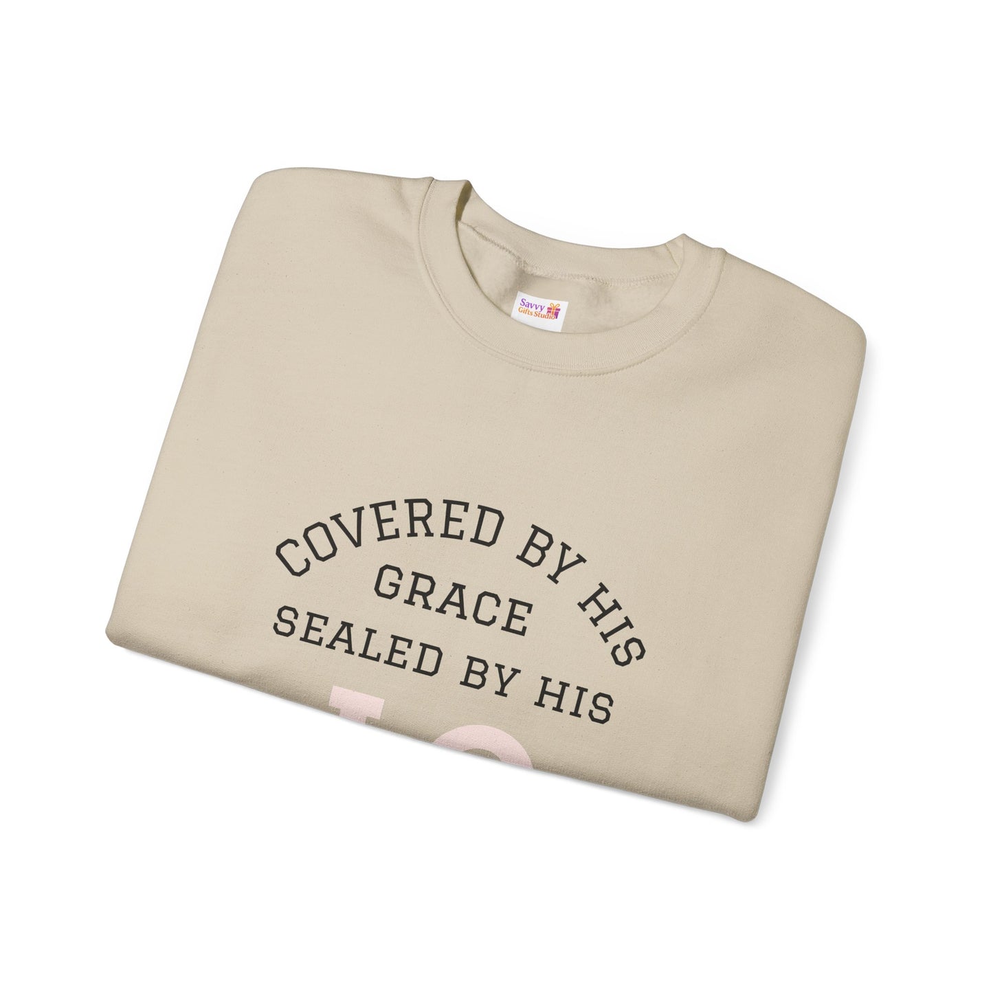 Covered by Grace Crewneck Sweatshirt — Inspirational Christian Pullover