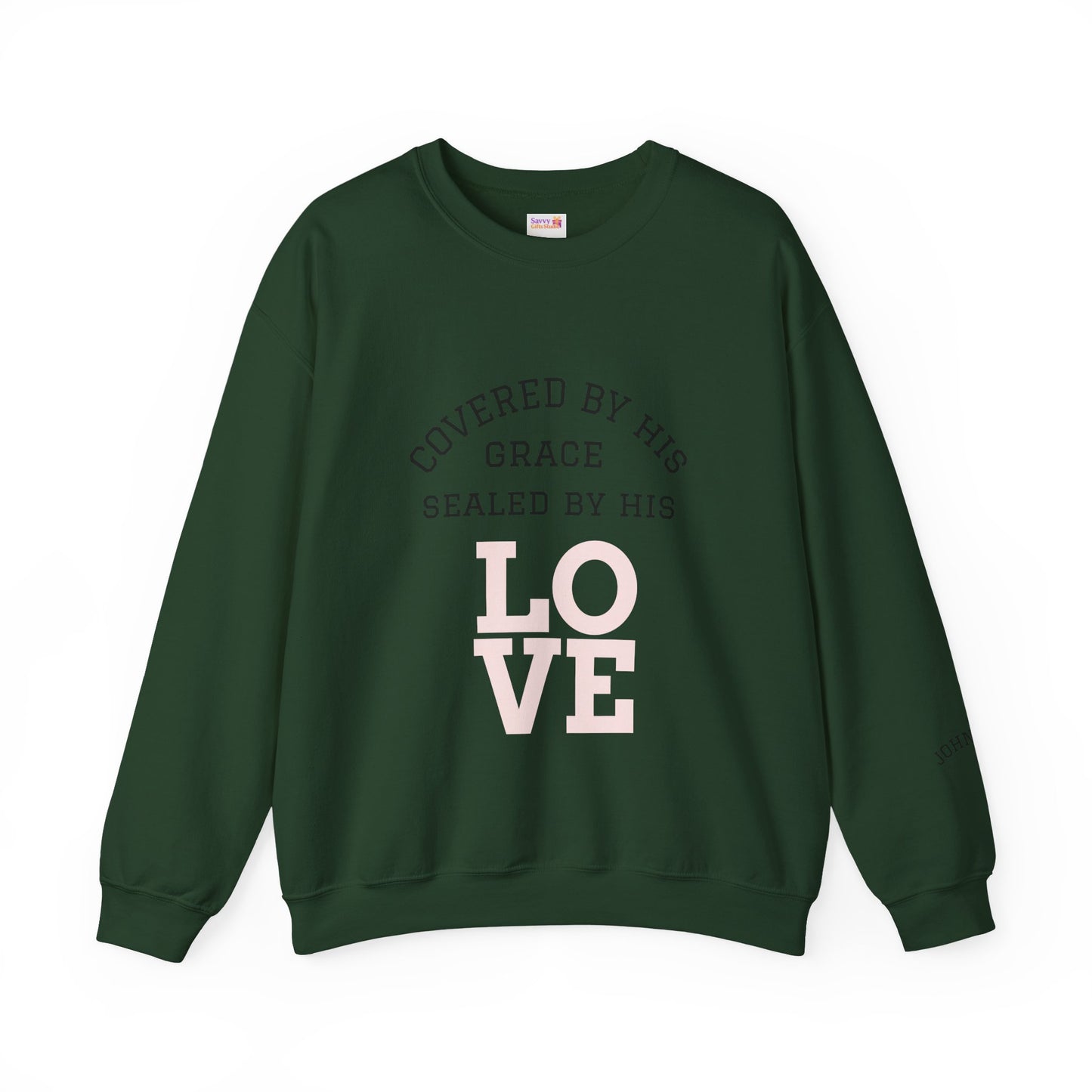 Covered by Grace Crewneck Sweatshirt — Inspirational Christian Pullover