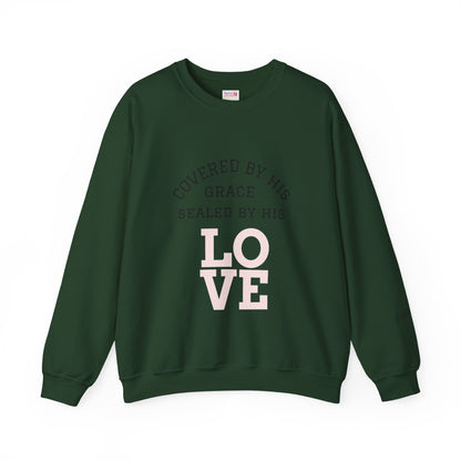 Covered by Grace Crewneck Sweatshirt — Inspirational Christian Pullover