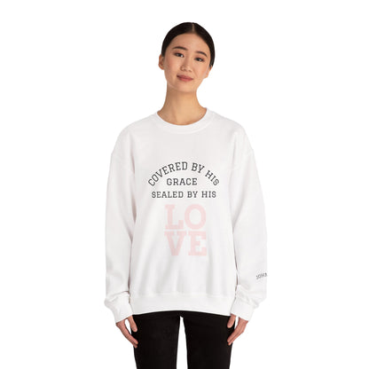 Covered by Grace Crewneck Sweatshirt — Inspirational Christian Pullover