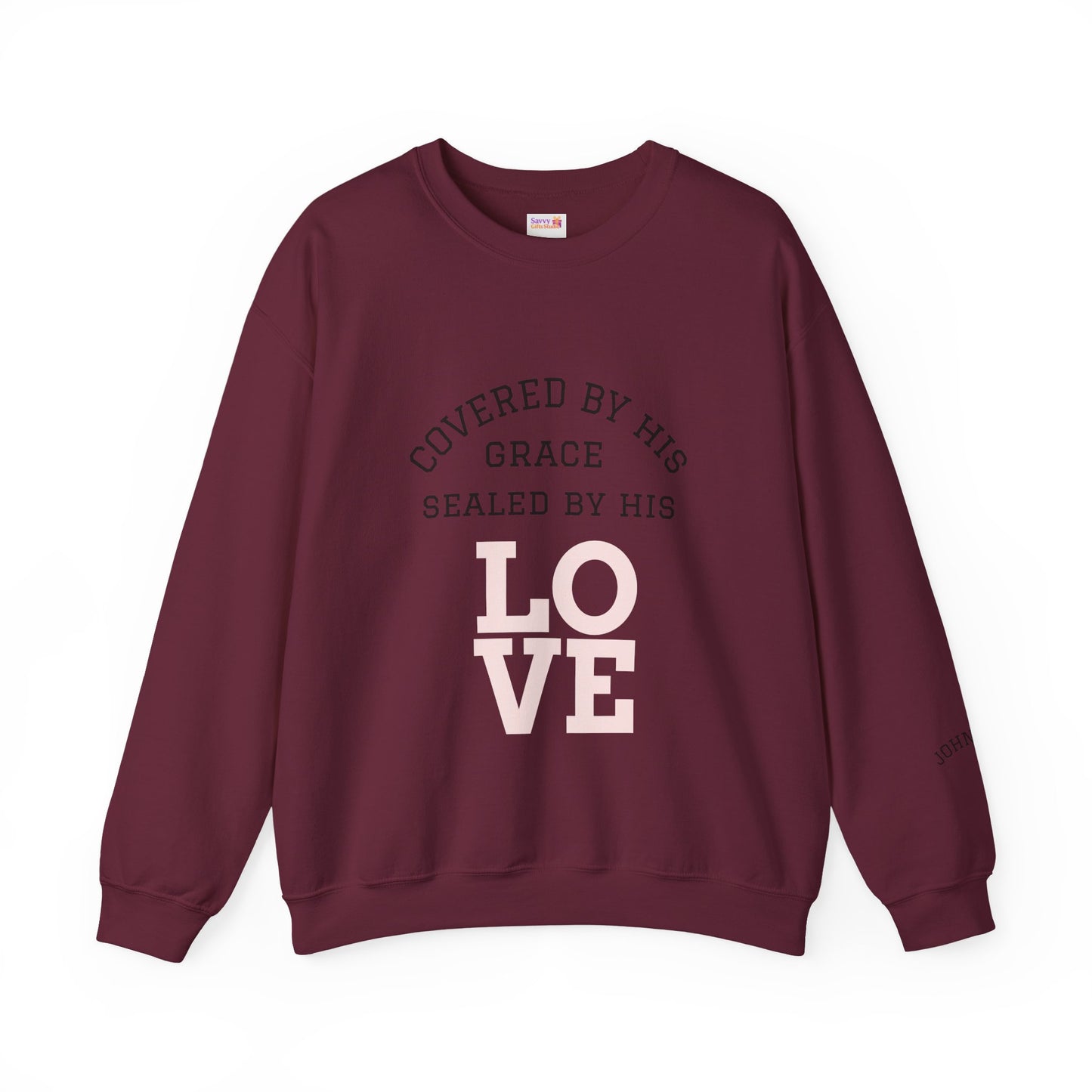 Covered by Grace Crewneck Sweatshirt — Inspirational Christian Pullover