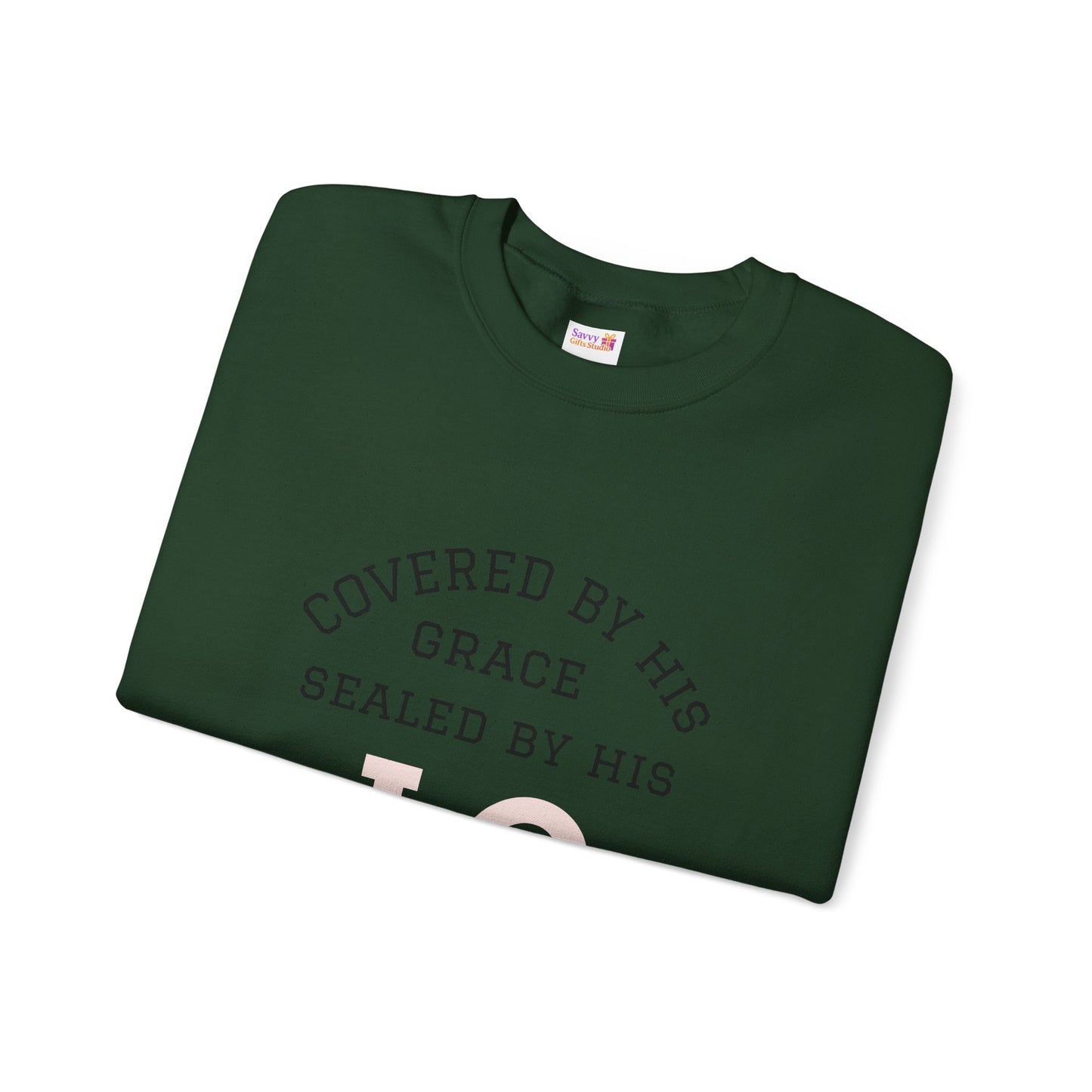 Covered by Grace Crewneck Sweatshirt — Inspirational Christian Pullover