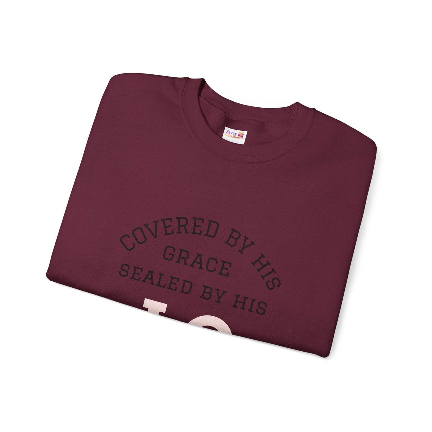Covered by Grace Crewneck Sweatshirt — Inspirational Christian Pullover